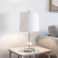 Load image into Gallery viewer, 23" Teal Blue Translucent Glass Gourd Table Lamp With Drum Shade