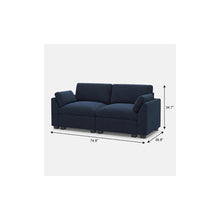 Load image into Gallery viewer, 75" Blue and Black Velvet Modular Loveseat