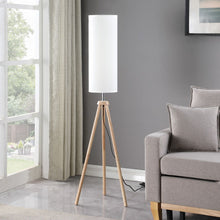 Load image into Gallery viewer, Wood Look Tripod Floor Lamp With White Shade - Natural