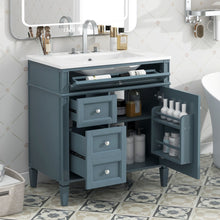 Load image into Gallery viewer, Bathroom Vanity With Top Sink, Storage Cabinet With 2 Drawers And Tip Out Drawer, Rectangular Design - Blue