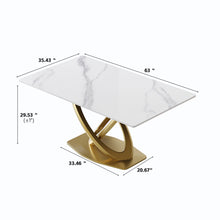Load image into Gallery viewer, 63" Modern Artificial Stone Panel Double-Ring Stainless Steel Metal Legs, Can Accommodate 6-8 People - White / Gold