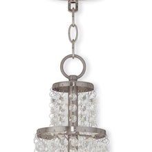 Load image into Gallery viewer, 22" Three Light Metal Dimmable Chandelier With Shades - Nickel / Clear / Off White