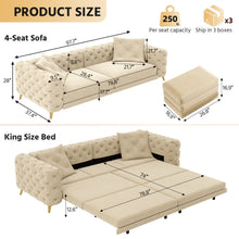 Load image into Gallery viewer, 3 In 1 Convertible Sleeper Sofa, Pull Out Bed, Button Tufted, 4 Seater Couch With Movable Ottoman For Apartment - Apricot