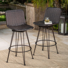 Load image into Gallery viewer, Outdoor Rattan Barstools With Black Brush Copper Iron Frame (Set of 2) - Multi Brown