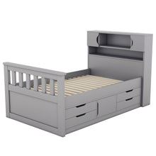 Load image into Gallery viewer, Captain Platform Bed Frame With Storage Bookcases, Shelves, And 4 Drawers