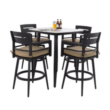 Load image into Gallery viewer, 5 Pieces Outdoor Patio Bar Set, Rounded Square Sintered Stone Table & 4 Swivel Bar Chairs