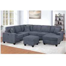 Load image into Gallery viewer, Left Arm Facing Loveseat With USB Port 5 Piece Sectional Set Corner Wedge Armless Chair Cocktail Ottoman Upholstered Living Room Furniture - Dark Gray