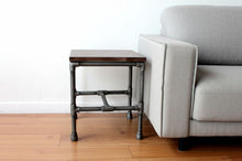 Load image into Gallery viewer, 16" Distressed Solid Wood And Iron Square End Table - Brown And Silver