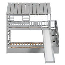 Load image into Gallery viewer, House Bunk Bed With Trundle, Storage Staircase, Roof And Window Design