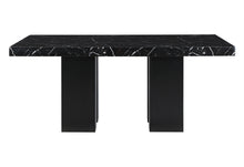 Load image into Gallery viewer, 70" Faux Marble And Wood Double Pedestal Base Dining Table - Black