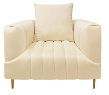 Load image into Gallery viewer, Velvet And Gold Solid Color Lounge Chair - Ivory