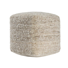 Load image into Gallery viewer, Cotton Wool Jute Striped Pouf Ottoman - Ivory