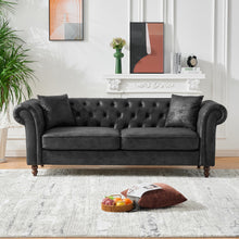 Load image into Gallery viewer, Chesterfield Sofa, High Tech Fabric Roll Armrest, 3 Seater Couch - Black