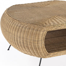 Load image into Gallery viewer, Rattan And Iron Oval Coffee Table With Shelf - Natural And Black