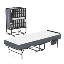 Load image into Gallery viewer, Twin Folding Bed With Adjustable Headboard & Memory Foam Mattress, Portable Coton Wheels For Tall People, Space-Saving Guest Bed - Black