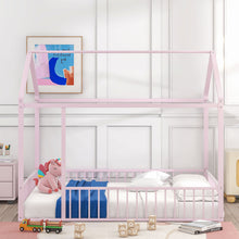 Load image into Gallery viewer, Metal Bed House Bed Frame With Fence