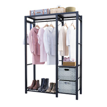 Load image into Gallery viewer, Garment Rack With Shelves, 2 Wicker Drawers, 4 Hooks, Organizer