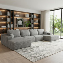 Load image into Gallery viewer, 135" 2 Piece Living Room Set Corduroy Modular Compression Foam Sofa With Ottoman Toss Pillows - Gray