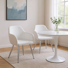 Load image into Gallery viewer, Upholstered Faux Leather Dining Arm Chairs (Set of 2) - White