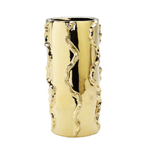 Load image into Gallery viewer, Cylinder Table Vase With Sculptural Details - Gold