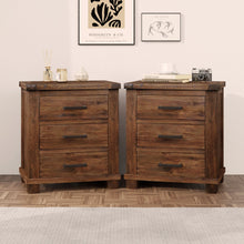 Load image into Gallery viewer, Rustic Farmhouse Nightstand (Set of 2) With 3 Drawers - Natural