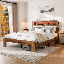 Load image into Gallery viewer, Wood Platform Bed Frame With Storage LED Light Headboard & USB