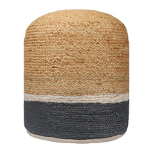 Load image into Gallery viewer, 18" Jute Blend Cylinder Striped Pouf Ottoman - Natural And Gray
