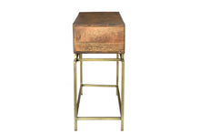 Load image into Gallery viewer, 36" Solid Wood Distressed Frame Console Table With Storage - Brown And Brass