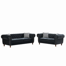 Load image into Gallery viewer, Chesterfield 3 And 2 Seater Upholstery Sofa With Roll Armrest & Nailhead Fabric Couch
