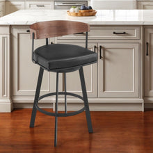 Load image into Gallery viewer, 26" Faux Leather And Iron Low Back Counter Height Swivel Bar Chair - Black / Brown