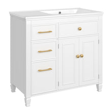 Load image into Gallery viewer, Modern Bathroom Vanity With Ceramic Sink, Freestanding, One Tip Out Drawer, 3 Side Drawers, Adjustable Shelf