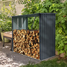 Load image into Gallery viewer, Outdoor Steel Firewood Rack, Open Wood Shed With Sloped Roof For Firewood, Pellet, Or Lumber Storage - Black