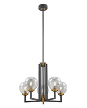 Load image into Gallery viewer, Five Light Transparent Metal Edison Bulb Dimmable Chandelier With Shades - Black / Gold / Clear