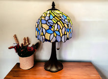 Load image into Gallery viewer, Metal Candlestick Table Lamp With Blue Dome Shade - Dark Brown