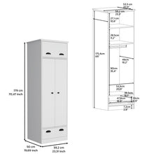 Load image into Gallery viewer, Dresser Closet With Upper Storage Covered With 1 Door, 2 Central Shelves, 1 Tube For Hanging Clothes Covered By 2 Doors, 1 Drawer At The Bottom - White
