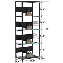 Load image into Gallery viewer, 4 Tier Display Shelf With RGB Lights, LED Lighted Curio Cabinet With Adjustable Storage Box & Hooks - Black