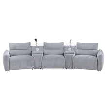 Load image into Gallery viewer, Fullar - Modular Console With Speaker & Cup Holder - Light Gary Chenille