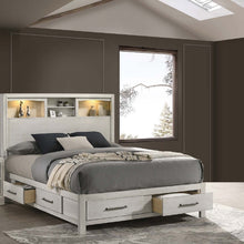 Load image into Gallery viewer, Transitional Bed With Smooth Gliding Drawers, Built In Lights, Open Headboard Shelves
