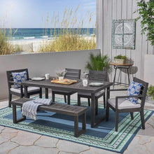 Load image into Gallery viewer, Outdoor 6 Seater Dining Set With Bench - Dark Gray / Light Gray