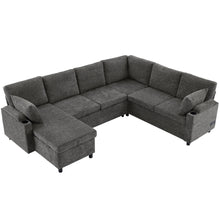 Load image into Gallery viewer, U-Shaped Sectional Sleeper Sofa With Ample Storage Space, 2 Cup Holders And Charging Ports For Living Room