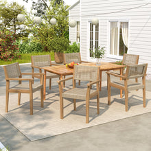 Load image into Gallery viewer, Amaris Outdoor Patio 7Pcs Acacia Wood Dining Set With Faux Wicker Chairs In Teak