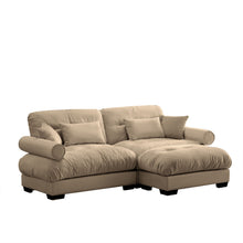 Load image into Gallery viewer, Modern Sectional Sofa With Ottoman, Round Bolster Armrests, Waist And Throw Pillows