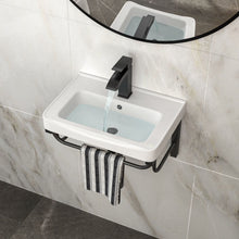Load image into Gallery viewer, Wall Mounted Rectangular Bathroom Sink With 304 Stainless Steel Towel Bar & Overflow - White