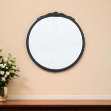Load image into Gallery viewer, 30" Crowned Top Antiqued Glass Round Framed Accent Mirror - Black
