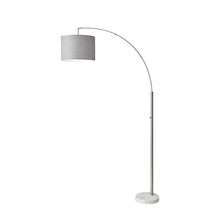 Load image into Gallery viewer, Reading Nook Floor Lamp Arc Arm Adjustable Gray Fabric Shade - Brushed Steel