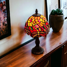 Load image into Gallery viewer, Metal Candlestick Table Lamp With Red And Black Novelty Shade - Dark Brown