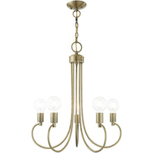 Load image into Gallery viewer, 26" Five Light Dimmable Chandelier With Shades - Antiqued Brass