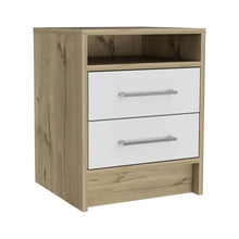 Load image into Gallery viewer, 20" Two Drawer Faux Wood Nightstand - White / Light Brown