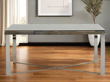 Load image into Gallery viewer, 80" Solid Wood And Stainless Steel Trestle Base Dining Table - Silver