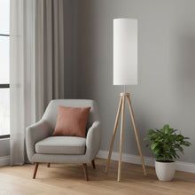 Load image into Gallery viewer, Wood Look Tripod Floor Lamp With White Shade - Natural